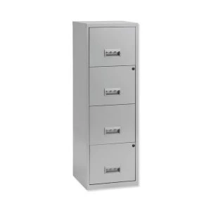 Image of Pierre Henry A4 Maxi Steel Lockable 4 Drawer Filing Cabinet Silver