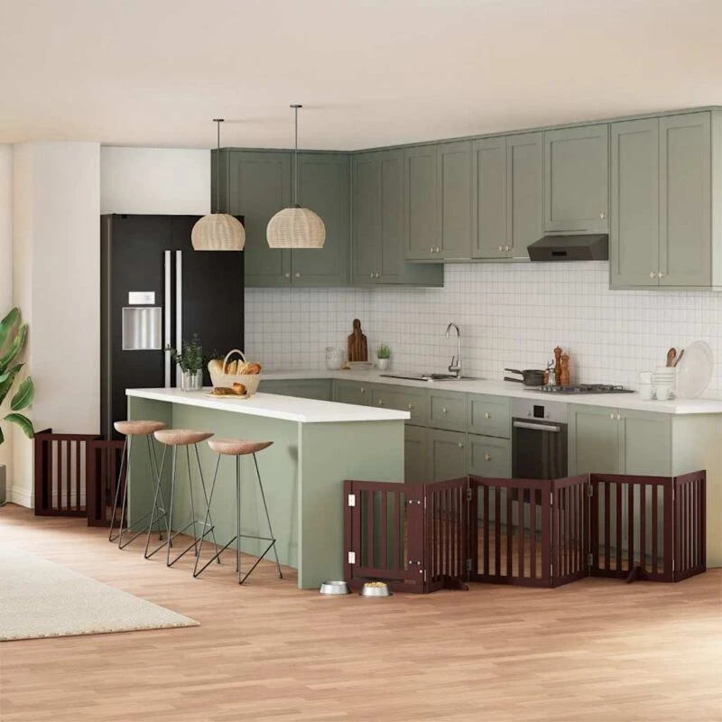 Image of vidaXL Dog Gate with Door Foldable 12 Panels Brown 600cm Poplar Wood, Brown 3155660