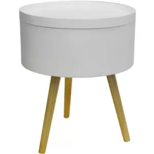 Image of Drum - Retro Wood Tray Top End Table / Bedside Table - White / Natural - White / Pine