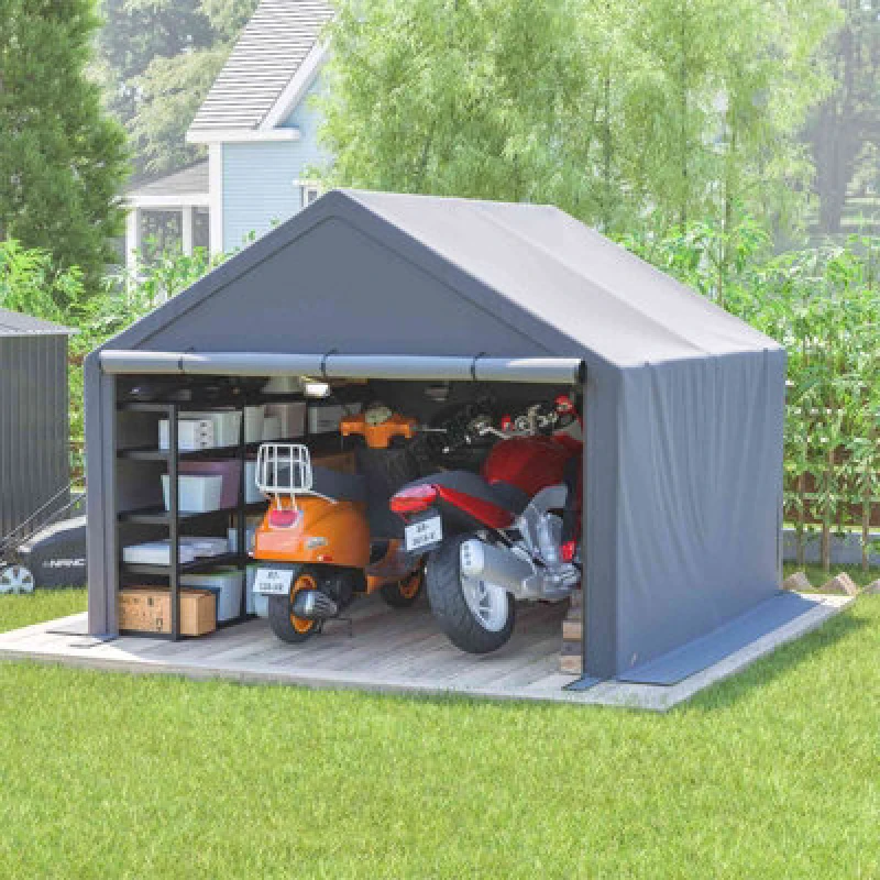 Image of BIRCHTREE Motorcycle Carport Shelter - Dark Grey 10x10FT, Grey B279-038