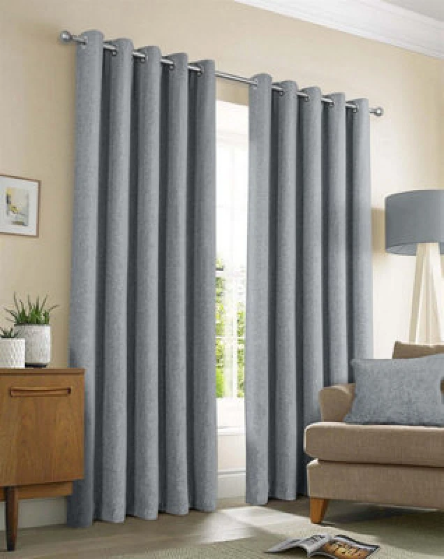 Image of Sundour Amberley Thermal Eyelet Curtains - Silver Silver 90x90 In