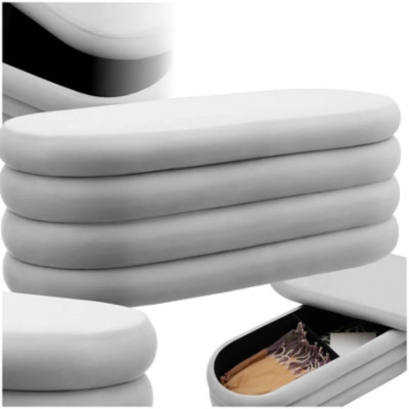 Image of Tectake Bench Altu - With Velvet Or Boucle Cover, Padded, Hallway Storage - Velvet Look Grey