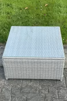 Image of Fimous Light Grey Rattan Outdoor Coffee Table with Clear Tempered Glass