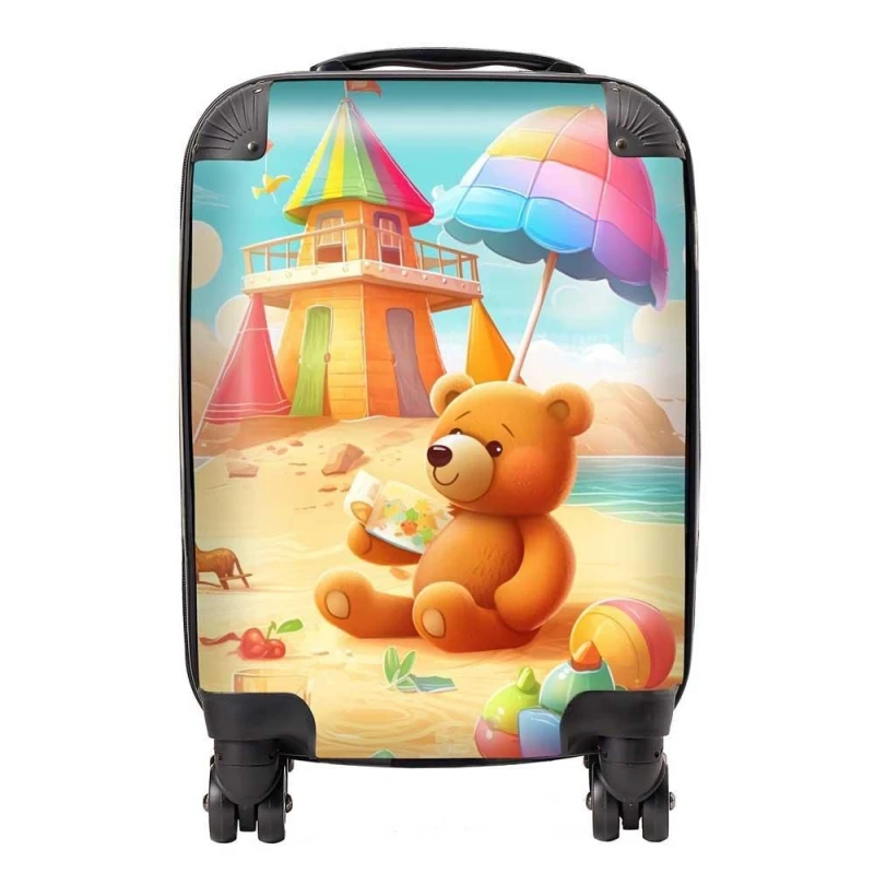 Image of Warren Reed - Designer Bear On A Beach Holiday Suitcase in Yellow Size: Cabin Yellow Unisex Cabin