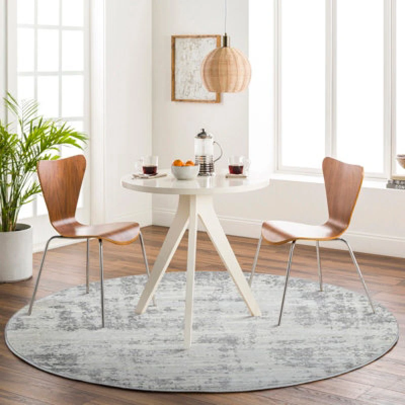 Image of Livabliss Round Abstract Modern Marble Grey/ivory Victoire Area Rug 160 X 160 Cm - Easy Care, Non Shedding, Ideal For Living Room & Bedroom
