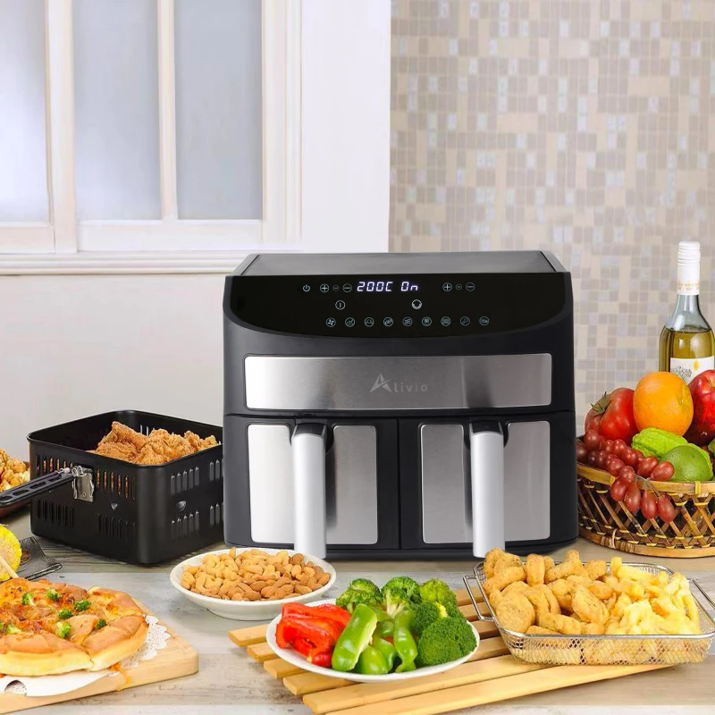 Image of Alivio 9L Dual Basket Digital Air Fryer with Timer Temperature & Touch Screen Black