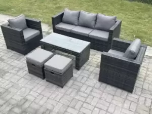 Image of Fimous 5 Seater Outdoor Dark Grey Rattan Lounge Complete Sofa Set with Rectangular Coffee Table