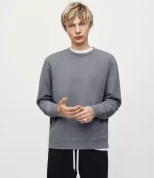 Image of AllSaints Mens Saka Crew Sweatshirt, Serene Blue, Size: M