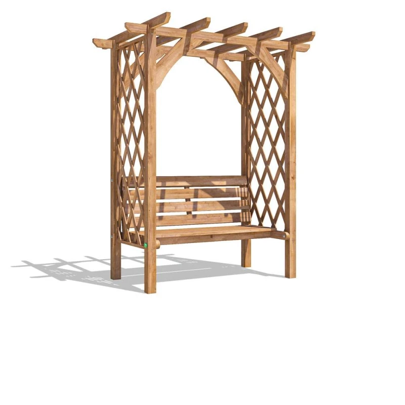 Image of Dunster House Pergola With Seat Bench Lattice Trellis Arbour Wooden Furniture Garden Plant Frame Jasmine