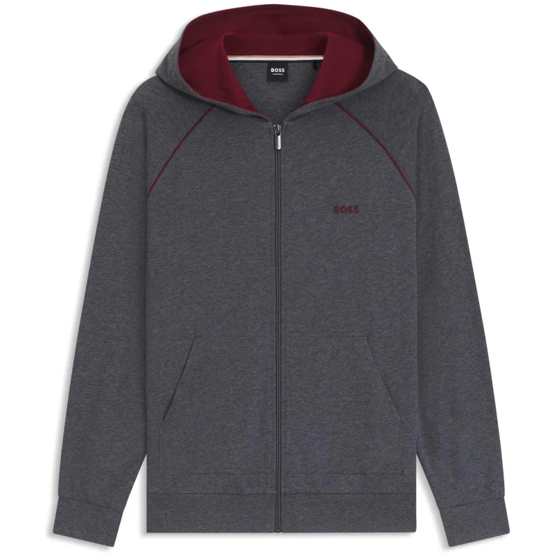 Image of Boss Mens MixMatch Zipped Hoodie, Full-Zip Closure Charcoal 010 male S