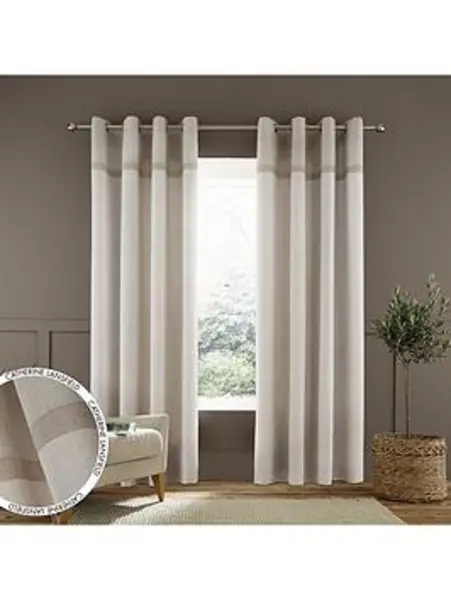 Image of Catherine Lansfield Melville Woven Texture Eyelet Unlined Curtains Natural Q4A7P Unisex width: 117x137cm(46x54inches),width: 117x183cm(46x72inches),wi