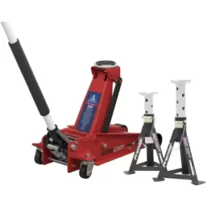 Image of Sealey - 3015CXDCOMBO1 Trolley Jack 3t & Axle Stands (Pair) 3t per Stand Combo