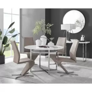 Image of Furniturebox Adley White High Gloss 120cm Storage Dining Table & 4 Cappuccino Willow Silver Feet Faux Leather Chairs