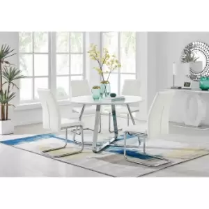 Image of Furniture Box Santorini White Wood Contemporary Round Dining Table and 4 White Lorenzo Chairs