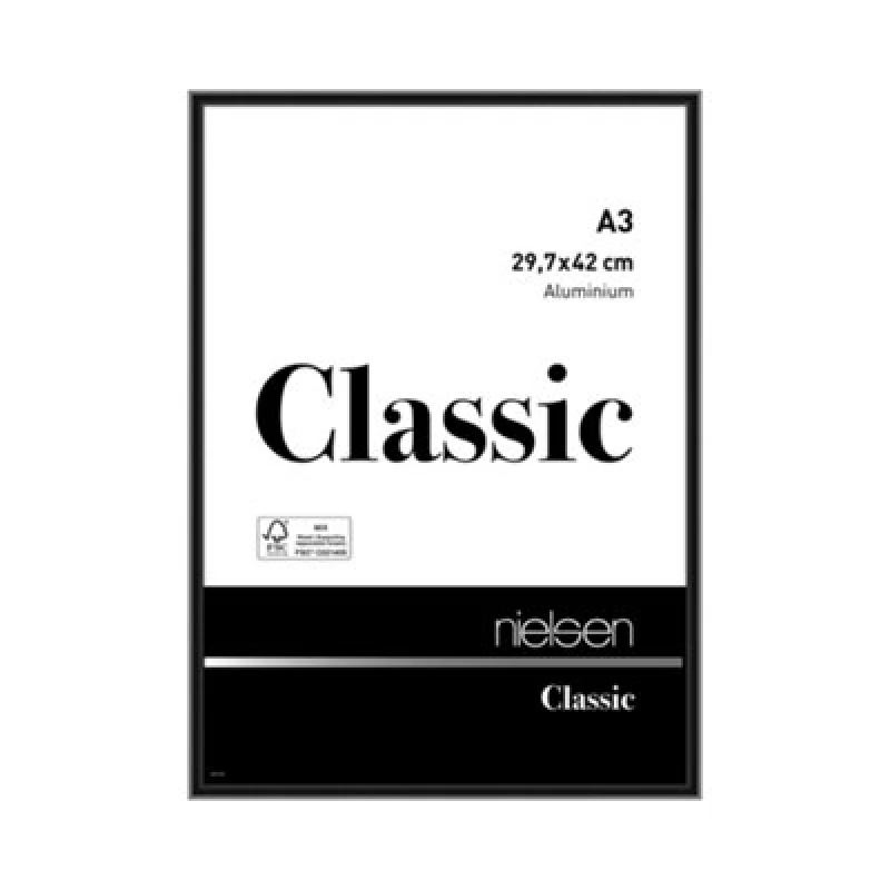 Image of Nielsen Classic Polished Black Aluminium Picture Frame A3, 29.7X42Cm - With Float Glass And Push/turn Clips