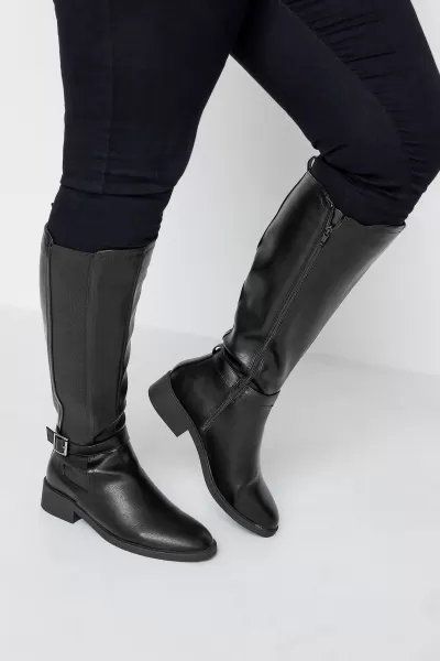 Image of Wide & Extra Wide Fit Faux Leather Buckle Knee High Boots