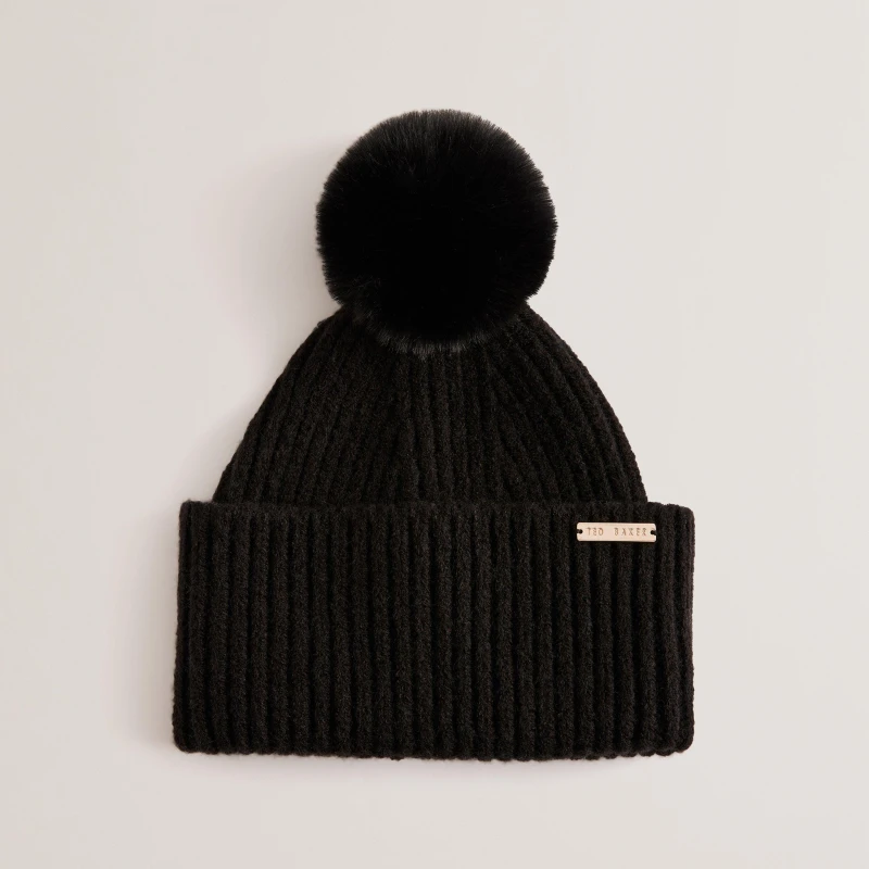 Image of Ted Baker Womens Knitted Bobble Hat Black female One Size
