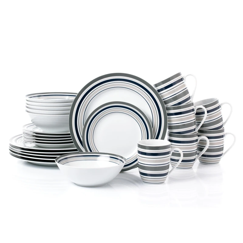 Image of Waterside 24PC Brompton Grey Stripe Dinner Set White With Grey unisex ONE SIZE