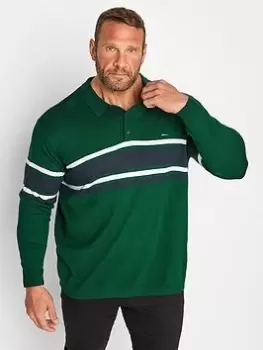 Image of BadRhino Long Sleeve Forest Green Knitted Polo, Green, Size L, Men