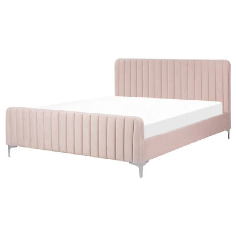 Image of Beliani Bed Velvet Lunan 160 X 200 Cm (Eu King Size) Pastel Pink
