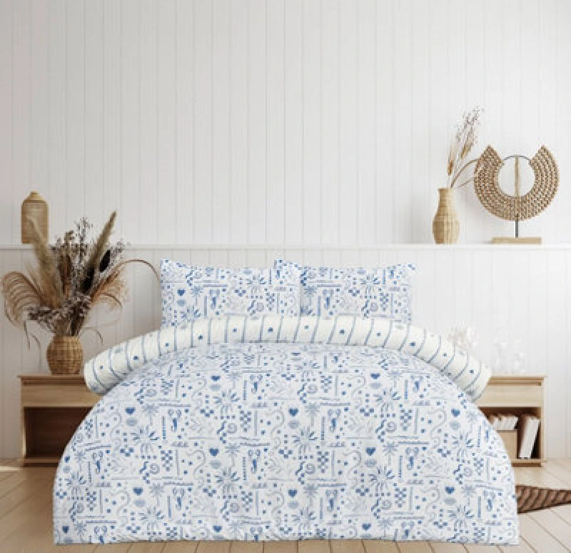 Image of Smart Living Smart Living Luxury Soft Reversible Holiday Postcard Duvet Cover & Pillowcases in Blue Size: Single Blue Single Unisex 5056557582181