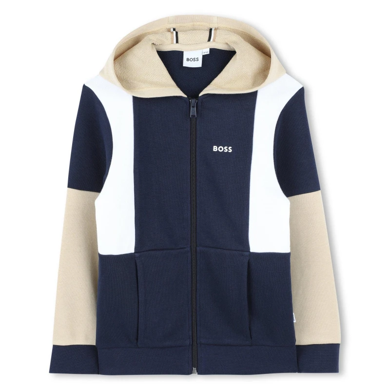 Image of Boss Kids Colour Block Zip Hoodie Navy 849 male 6 Yrs