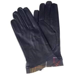 Image of Barbour Ladies Tartan Trimmed leather Gloves Black/Classic Tartan Small
