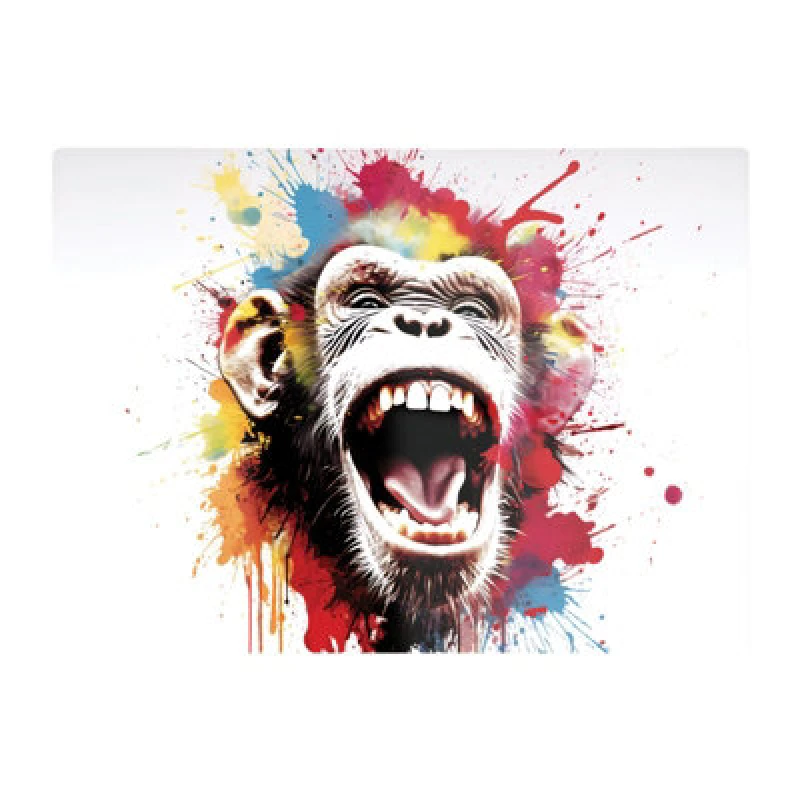 Image of Warren Reed Designer Coloured Splashart Crazy Monkey Face Glass Chopping Board