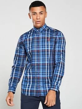 Image of Fred Perry Checked Shirt - Midnight Blue, Midnight Blue, Size L, Men