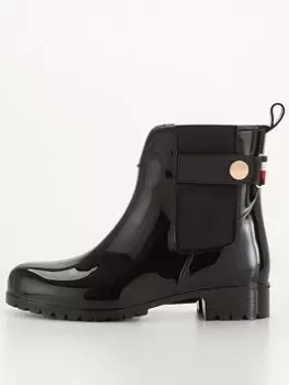 Image of Tommy Hilfiger Ankle Rainboot With Metal Detail - Black, Size 36, Women