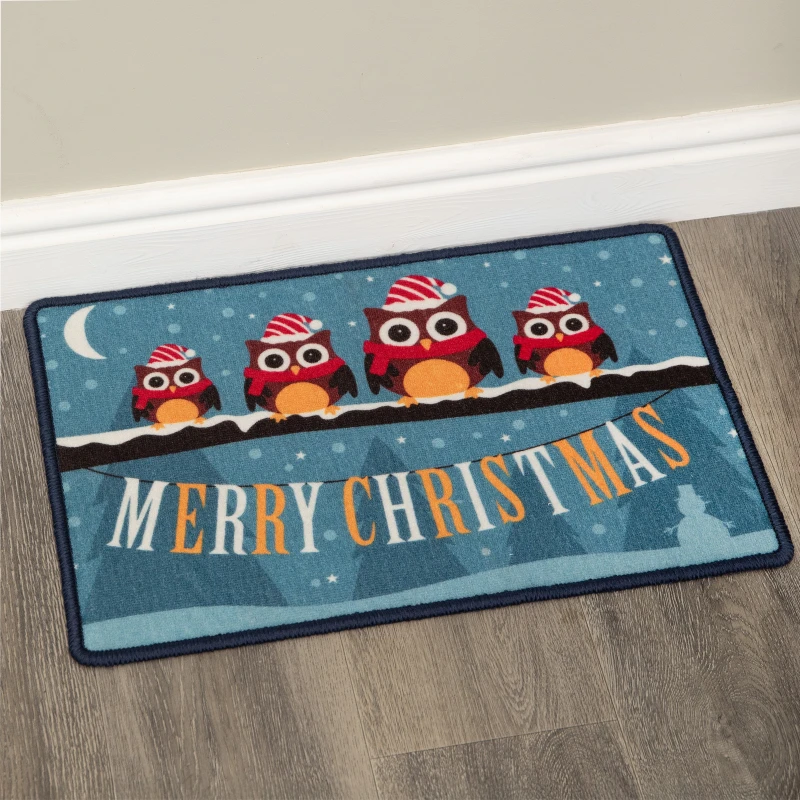 Image of 60cm x 40cm Festive Owls Fabric Christmas Doormat