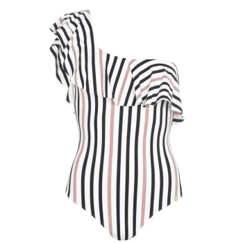 Image of Biba One Shoulder Swimsuit - Black White Rose