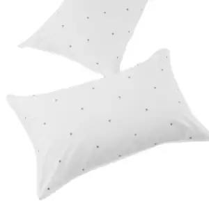 Image of The Linen Yard Strand Pillowcase Set (Pack of 2) (One Size) (White/Grey)