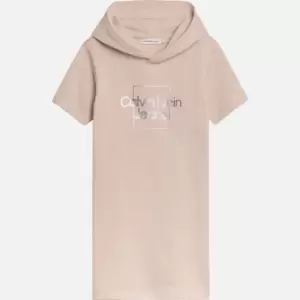 Image of Calvin Klein Girls Metallic Logo Hoodie Dress - Pale Rose - 12 Years