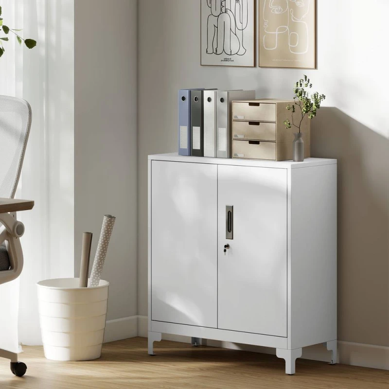 Image of HOMCOM Lockable Metal Filing Cabinet, 2-Tier Storage Cupboard in White White Unisex