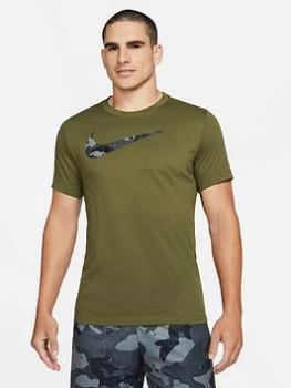 Image of Nike Train Dri-FIT Camo Swoosh T-Shirt - Green, Size S, Men