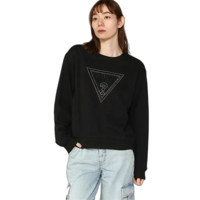 Image of Guess Womens triangle fleece sweatshirt Guess Noir Female L
