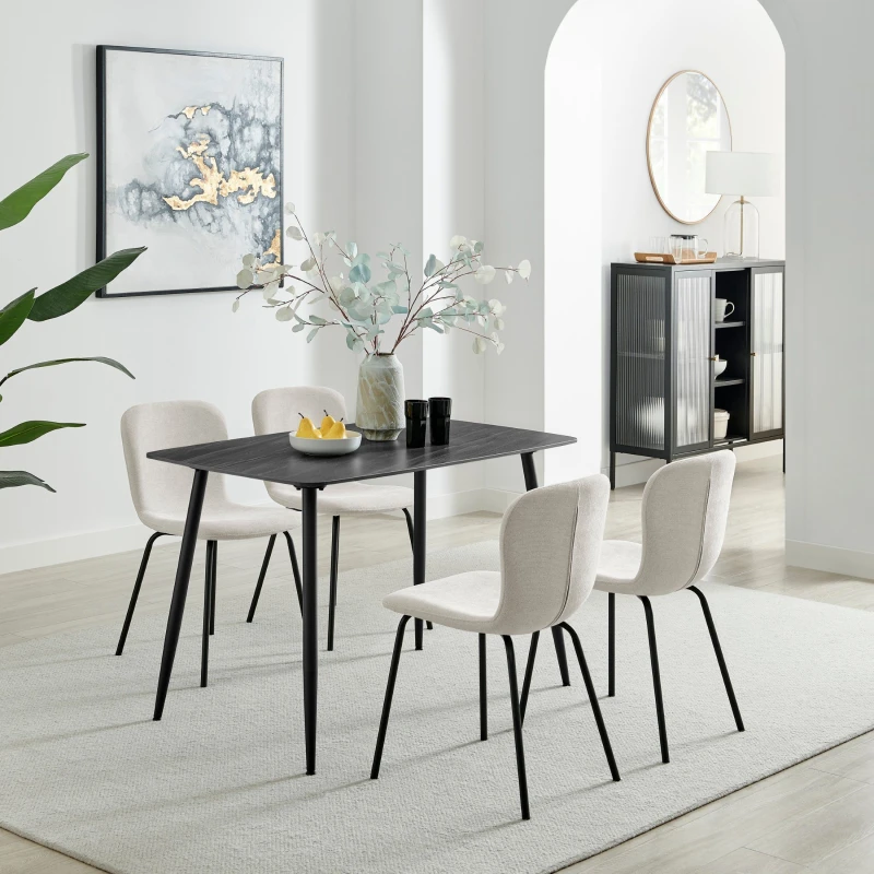 Image of FurnitureboxUK FurnitureboxUK Asti Grey Marble Ceramic Top Dining Table & 4 Black Asti Chairs in Cream Size: 4 Person Cream 4 Person Unisex 50567843