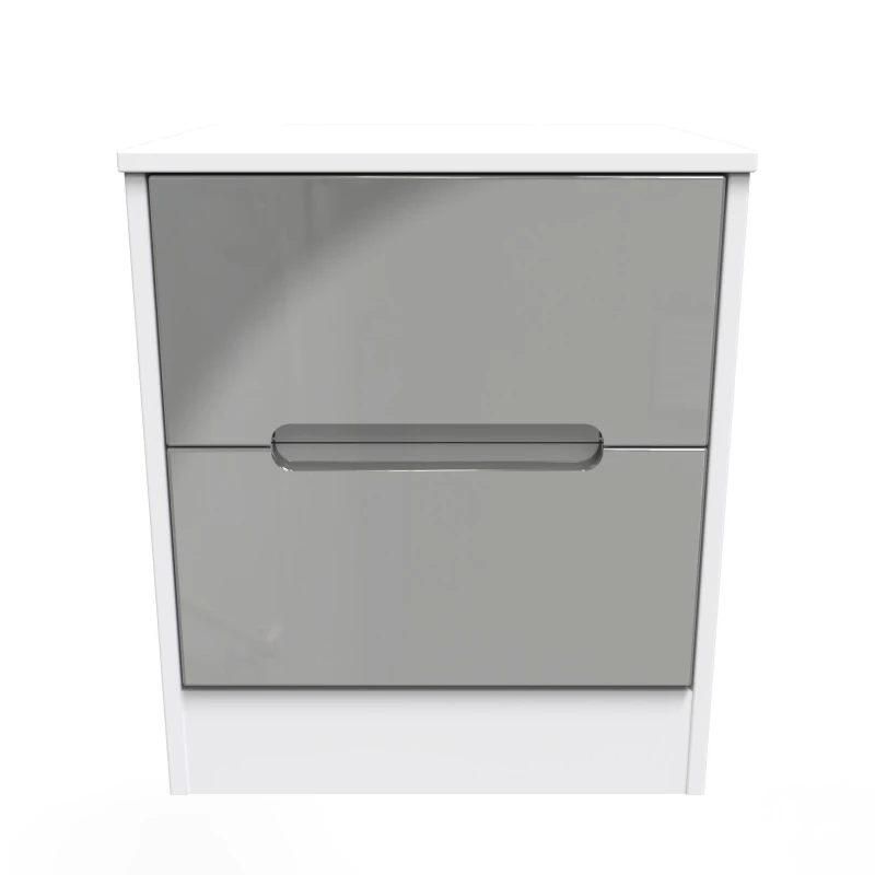 Image of Turin 2 Drawer Bedside Cabinet In Grey Gloss & White (Ready Assembled)