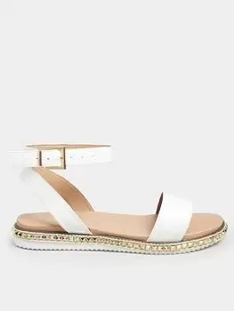 Image of Yours Extra Wide Fit Two Part Studded Sandal - White, Size 7Eee, Women