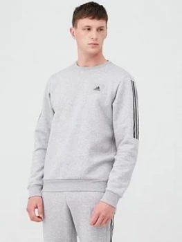 Image of Adidas 3 Stripe Crew Sweat - Medium Grey Heather