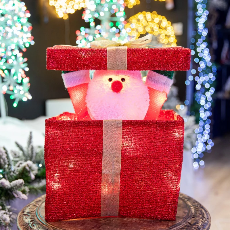 Image of Shatchi Christmas Santa Pup-up Lighted LED Gift Box 32cm Red