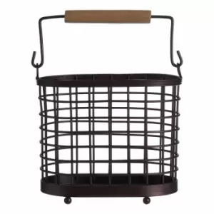 Image of Premier Housewares Utensil Holder, Bronze Powder Coated Finish, Rubberwood Handle