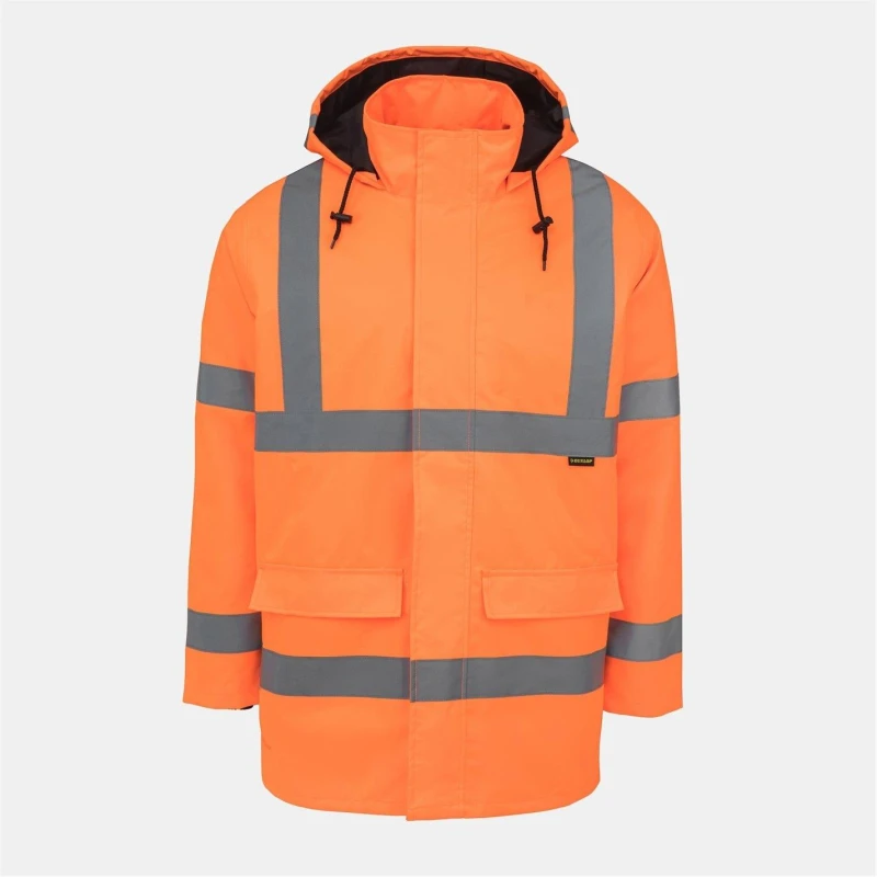 Image of Dunlop Mens Waterproof Wind Resistant Reflective Long Sleeve Hi-Vis Jacket Orange male S