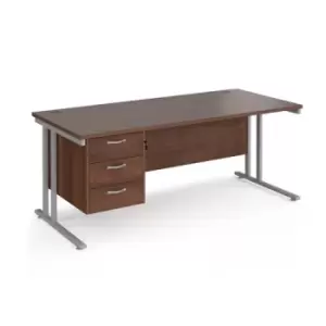 Image of Office Desk Rectangular Desk 1800mm With Pedestal Walnut Top With Silver Frame 800mm Depth Maestro 25 MC18P3SW