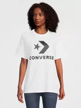 Image of Converse Large Centre Star Chevron Short Sleeve Tee - White, Size Xxxs, Women