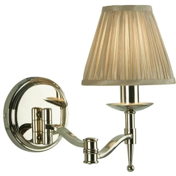 Image of Interiors Stanford Nickel - Swing Arm 1 Light Indoor Candle Wall Light Polished Nickel Plate with Beige Shade, E14