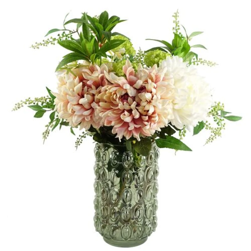 Image of Leaf Leaf 55cm Artificial Chrysanthemum Glass Retro Vase Pink
