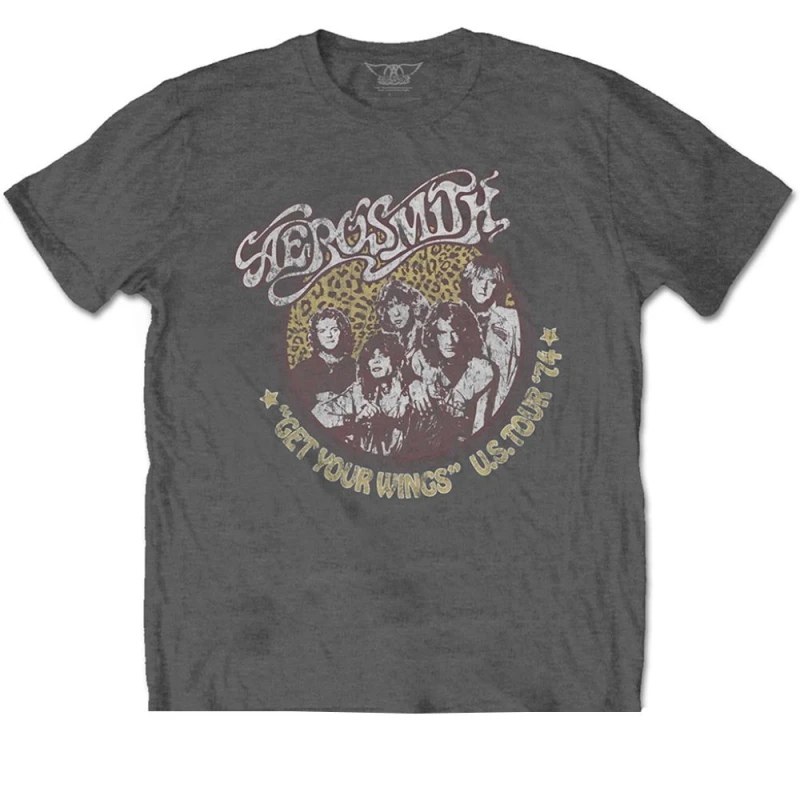 Image of Aerosmith Mens Cheetah Print T-Shirt in Charcoal Size: Medium Charcoal Male M