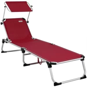 Image of Sun Lounger Aluminium Adjustable Canopy Sunshade Red